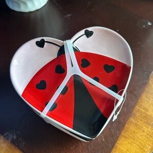 SHELLFIELD HOME ladybug pink red hearts jewelry dish tray coasters decor 4 piece